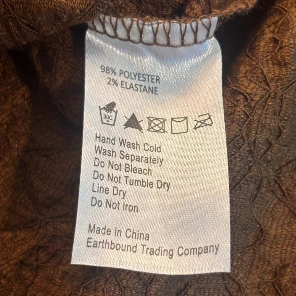Earthbound Trading Co Women's Y2K Brown Mesh Lace Fairy Coquette Boho Top Large - Picture 6 of 9